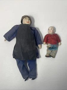 Vintage Puppen asiatische Figuren 2er Set chinesische Erwachsene & Kind Keramik Konvolut Figur - Bild 1 von 10