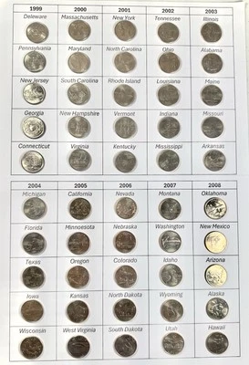 US Commemorative Quarters Set 1999-2008 Complete Set P/D Mixed Mark 50 Coin Set - Image 1 of 3