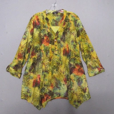 Top túnica mujer Cocomo Plus 1X amarillo floral estampado animal popover plisado boho Foto 1 de 4