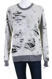 IRO Womens Kismet Distressed Terry Reversed Crew Neck Sweatshirt Black Gray XS - Picture 1 of 6