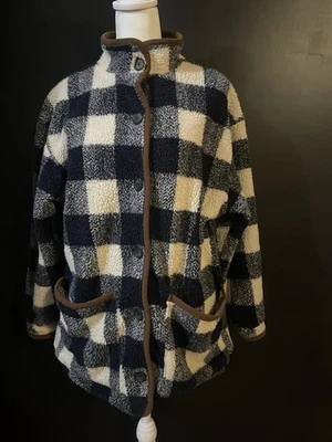 Liz & Co Liz Claiborne Buffalo Check Sherpa Fleece JacketCoat Button Front Lined - Image 1 of 4