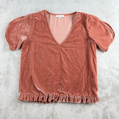 Blusa Madewell Feminina Pequena Afterglow Veludo Vermelho Manga de Tulipa Babado Bainha Festa - Imagem 1 de 4