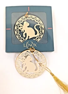 Lot of 2 LENOX YULETIDE CAT ORNAMENTS IVORY CERAMIC MADE IN USA - Picture 1 of 4