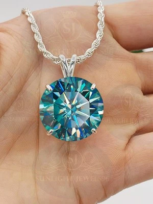 RARE 20.00 Ct Round Treated Blue Diamond Solitaire Pendant 925 Silver Certified - Image 1 of 4
