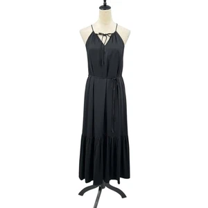 Banana Republic Neu mit Etikett PS schwarz Viskose ärmellos Neckholder Stufen Gürtel Midikleid - Bild 1 von 11
