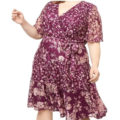 Lane Bryant Dress Women 14 Purple Floral Lace Fit And Flare Mini NWT Bohemian - Image 1 of 4
