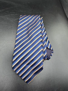 Charvet-Blue Stripped Print Handmade Silk Neck Tie-France - Picture 1 of 3