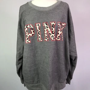 Victoria's Secret PINK LARGE Gray Pullover Sweatshirt Leopard Logo Red Outline - Picture 1 of 9