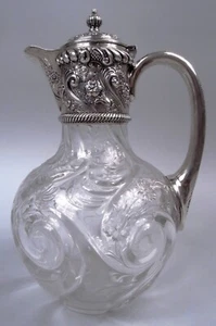 Grinsell Decanter Antique Victorian English Sterling Silver Crystal Glass 1892 - Picture 1 of 12
