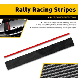 5D Carbon Fiber With Rally Red Racing Stripe Front Hood Decal Vinyl Wrap Sticker - Picture 1 of 6