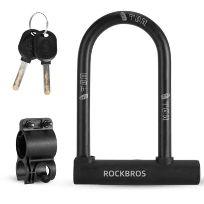 ROCKBROS 7"x5.1" Cycling U-lock Steel Carbon Bicycle Lock with Bracket 2 Keys US - Image 1 of 4