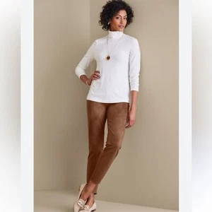 Soft Surroundings Camel Tan Faux Suede Panel Straight Leg Dress Pants - Size PXL - Picture 1 of 5