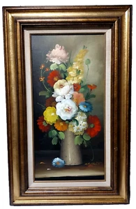 Original Oil Painting Floral Flower Vase Bouquet Framed Signed K Ruppert 32x20 - Picture 1 of 11