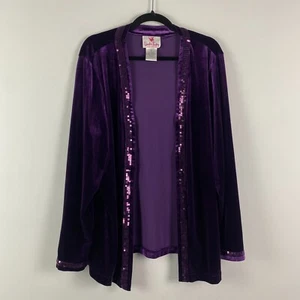 Quacker Factory Velvet Cardigan Size XL Purple Sequin Trim - Picture 1 of 10