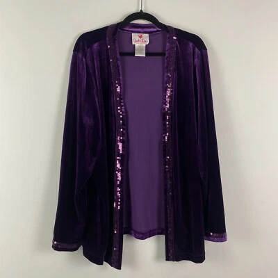 Quacker Factory Velvet Cardigan Size XL Purple Sequin Trim - Image 1 of 4