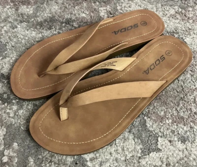 Sandalias Soda 9 Flip Flap Mujer Cuero Marrón Foto 1 de 4