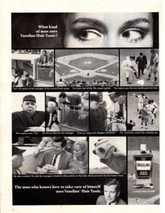 Vintage Beauty Fashion ad 1966 Hair Tonic Vaseline What Kind of Man Base Ball - Picture 1 of 1
