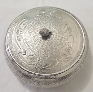 Meiji Period Imperial Japanese Pure Silver Lidded Bowl