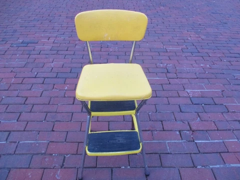 YELLOW Vintage COSCO Kitchen Metal Step Stool Chair Flip Up Seat Mid Century Mod Cover