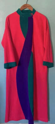 Vtg Vanity Fair Womens Robe Housecoat Medium Colorblock Pink Half Zip Pockets - Image 1 of 4