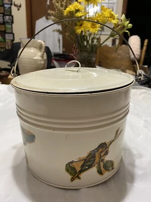 De colección Pájaros Redondo Lata Lonchera Cubo con Tapa Alambre Fianza Baratija Costura Crema Reducido Foto 1 de 4