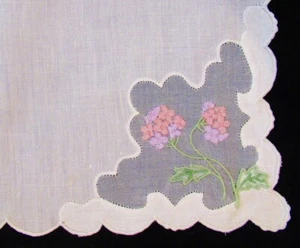 Fazzoletto cotone lino disegnato trasparente motivo floreale bordo smerlato #70 - Foto 1 di 2