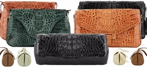 Real Crocodile Skin Clutch Crossbody Baguette Purse Barrel Bag Various Colors - Picture 1 of 32