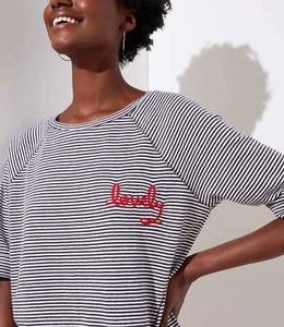 Nueva con etiquetas Camiseta Prenda para el torso Ann Taylor LOFT Vintage Suaves a Rayas Mangas al Codo - Imagen 1 de 3