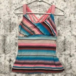 Zero Xposur Swimwear Womens Striped Strappy Crossback Tankini Top Only Size XS - Picture 1 of 8