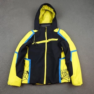 Spyder Skijacke Jungen 12 schwarz gelb Kapuze isoliert Schnee Winter Mantel Print - Bild 1 von 12
