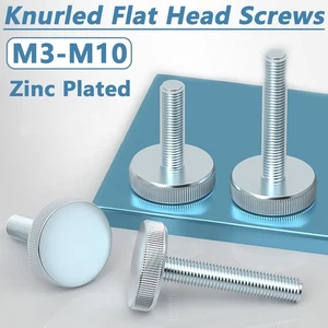 Knurled Flat Head Thumb Screws M3-M10 Zinc Plated Hand Tighten Grip Knob Bolts - Picture 1 of 55