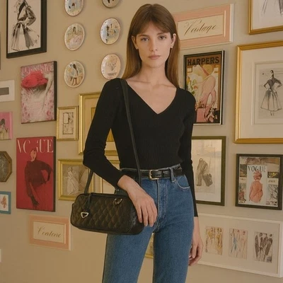 Bolsa de ombro acolchoada Brighton couro preto berloque coração Y2K - Imagem 1 de 4