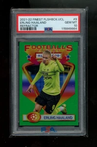 2021-22 Topps Finest Flashback #9 ERLING HAALAND refractor PSA 10 gema como nuevo - Imagen 1 de 3