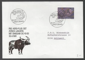 Schweiz Swissair Pro Aero Zurich - Jakarta Indonesien 1981 Cover. Rinder - Bild 1 von 1