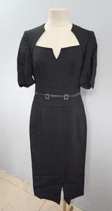 Karen Millen Ladies Black Compact Viscose Short Sleeve Pencil Dress Size UK 10 - Picture 1 of 12