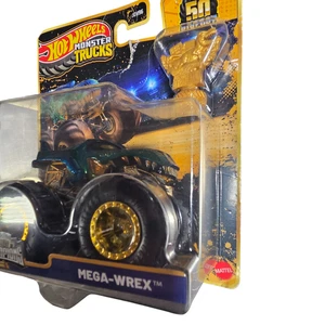 2025 Hot Wheels Monster Trucks Trophy Champions Gold Mega-Wrex New DMG Card - Picture 1 of 6