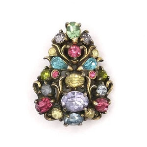 HOLLYCRAFT 1950 vtg vintage Christmas Tree Brooch- Pastel Rhinestones - Picture 1 of 6