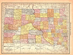 SOUTH-NORTH DAKOTA Antique original state map 1914 - Picture 1 of 2