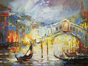 15G13 Painting, canvas, artwork. A. Figol. Venice. Oil Paint Canvas - Picture 1 of 8