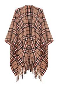 Shepherds Land NWT Poncho Cape 100% Lambswool Camel Tartan Made in UK One Size