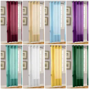 2PC SOLID SHEER INDOOR PANEL 8 GROMMETS WINDOW CURTAIN VERSATILE RUBY SEE THRU - Picture 1 of 52