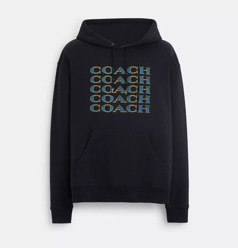 Coach Felpa con Cappuccio Uomo Navy Logo Signature Stack (CM828) Taglia M Nuova con etichette