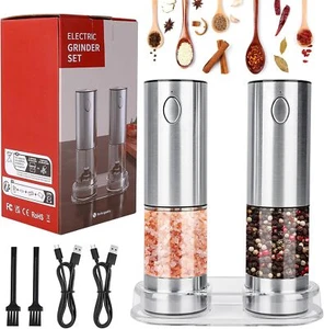 Elektrischer Salz & Pfefferstreuer Gewürzmühle Pfeffermühle Salzmühle - 2er Set - Bild 1 von 20