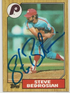 1987 TOPPS #736 STEVE BEDROSIAN HAND SIGNED AUTOGRAPH CARD COA PHILLIES - Picture 1 of 1