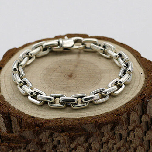 Classical Chain Loop Jewelry 6.3"- 8.7" Men‘s 925 Sterling Silver Bracelet Link