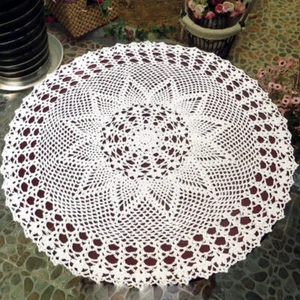 24" White Vintage Hand Crochet Tablecloth Round Lace Table Topper Flower Doily - Picture 1 of 8