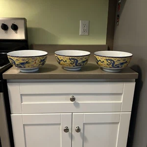 (3) Chinese Porcelain Large Dragon Bowls Approximately 7.75” Across - Picture 1 of 10