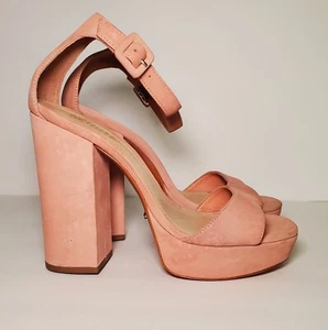 Schutz Blush Pink Suede Platform Shoes Ankle Strap Size 8 B - Picture 1 of 11