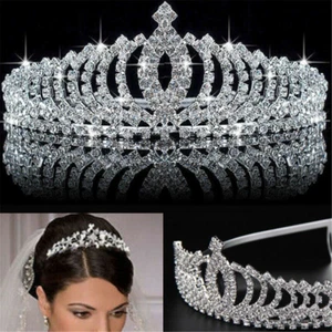 Wedding Bridal Princess Full Crystal Rhinestone Hair Accessory Tiara Crown Sexy - Picture 1 of 12