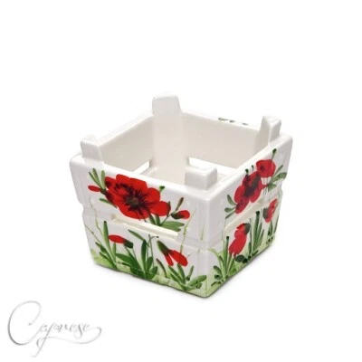 BASSANO KERAMIK BLUMENÜBERTOPF MOHNBLUMEN MOTIV 11 CM HOCH NEU HANDGEMACHT - Bild 1 von 4